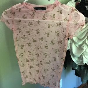 Pink floral mesh short sleeve